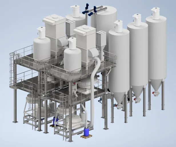 Mahlanlage Holzmehl - Hackschnitzel Silos Austragung